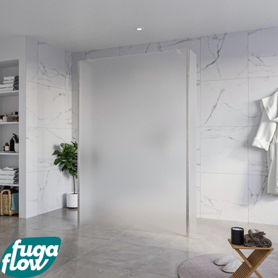 FugaFlow Eccelente Vetro Vrijstaande inloopdouche badkamer - 140x200cm - Glas mat - antikalk - 8mm veiligheidsglas - 2 zijwanden 30cm - met wandarmen en hoekprofielen - RVS geborsteld -