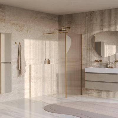 BRAUER Oblivion Inloopdouche - 100x200cm - 30cm zijwand - helder ribbel glas - glascoating - PVD - Geborsteld Goud
