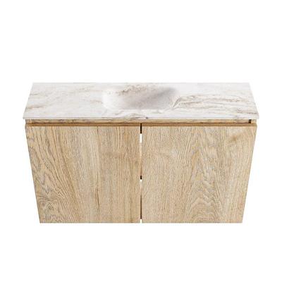 MONDIAZ TURE-DLUX Meuble WC 80 cm Washed Oak. Lavabo EDEN Frappe position milieu. Avec 1 trou de robinet.