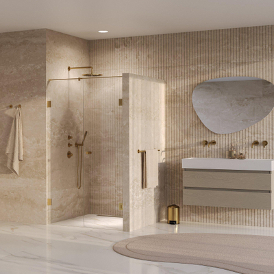 BRAUER Void Carving Porte de niche - 2 pièces - 110x200cm - porte battante murale 60cm - revêtement verre - réversible - verre clair - PVD or brossé