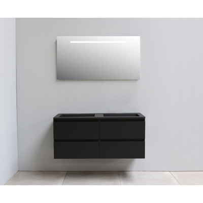Basic Bella Badkamermeubelset - 120x55x46cm - 2 wasbakken - Acryl - Zwart - 0 kraangaten - Wandspiegel met verlichting - Spaanplaat Zwart mat