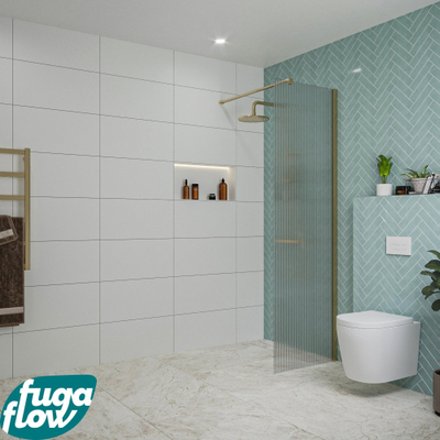 FugaFlow Eccelente Vetro inloopdouche badkamer - 60x200cm - ribbelglas - wandarm - geborsteld messing