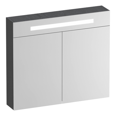 BRAUER Promise Deluxe armoire de toilette - 80x70x15cm - avec éclairage - 2 portes miroir double face - Gris Bois