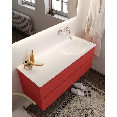 Mondiaz VICA ensemble de meuble de salle de bain - 120cm - meuble sous-vasque fire - 2 tiroirs - lavabo moon droite - sans trou de robinet - miroir LED - version XL 60cm de haut