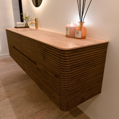 Mondiaz CIRO-DLUX Badkamermeubelset - 180x45x50cm - Solid surface wastafel Saba - 1 wasbak Links - 1 kraangat - 4 lades - Dusk