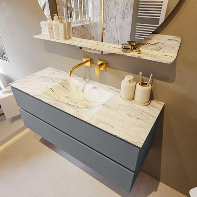 Mondiaz VICA-DLUX ensemble de meuble de salle de bain - 120cm - meuble sous-vasque plata - 2 tiroirs - lavabo encastrée cloud milieu - sans trous de robinet - version haute de 60cm - glace