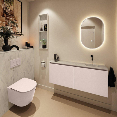 MONDIAZ TURE-DLUX Meuble WC 120 cm Rosee. Lavabo EDEN Opalo position droite. Sans trou de robinet.