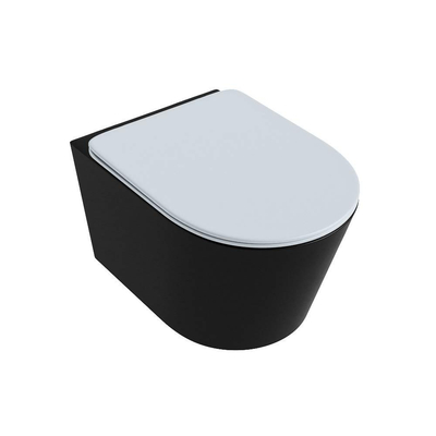 Mondiaz LAVIE WC suspendu – sans bride – 36 x 53 cm – avec abattant softclose – Urban (noir), abattant Clay (bleu clair/gris)