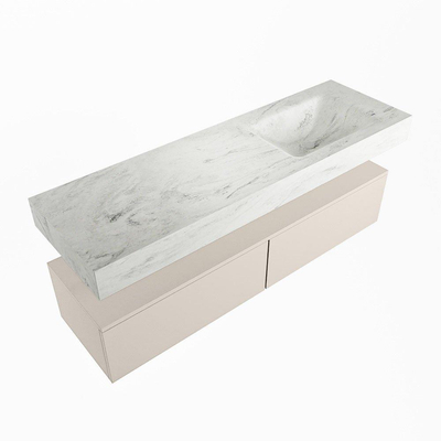 Mondiaz ALAN-DLUX Ensemble de meuble - 150cm - meuble Linen mat - 2 tiroirs - Lavabo Cloud Opalo suspendu - vasque Droite - 1 trou de robinet