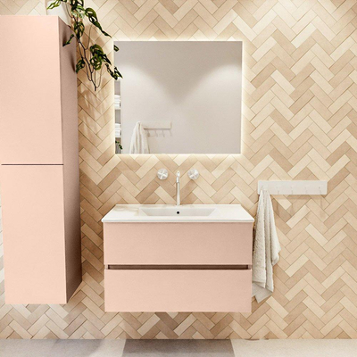 MONDIAZ VICA Ensemble meuble de salle de bains - 80cm - sous-meuble rosee - 2 tiroirs - lavabo denia central - 1 trou de robinet - version haute 60cm - blanc brillant