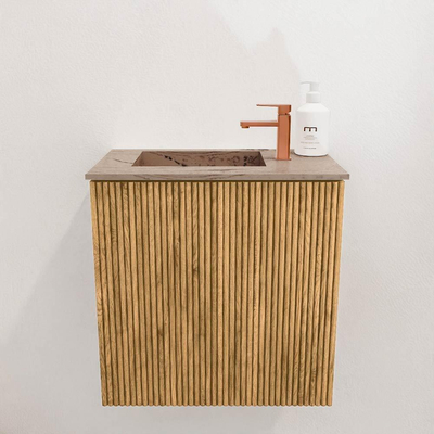 Mondiaz JOYA-DLUX 40cm toiletmeubel - kleur Oak - Wastafel FAYE positie Links 1 kraangat kleur Arena.