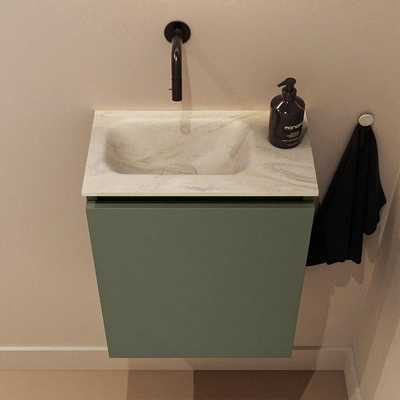 MONDIAZ TURE-DLUX Meuble de toilettes 40 cm Army. Lavabo EDEN Ostra position gauche. Sans trou de robinet.