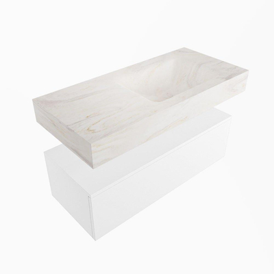 Mondiaz ALAN-DLUX Ensemble de meuble - 100cm - meuble Talc mat - 1 tiroir - Lavabo Cloud Ostra suspendu - vasque Droite - 0 trous de robinet