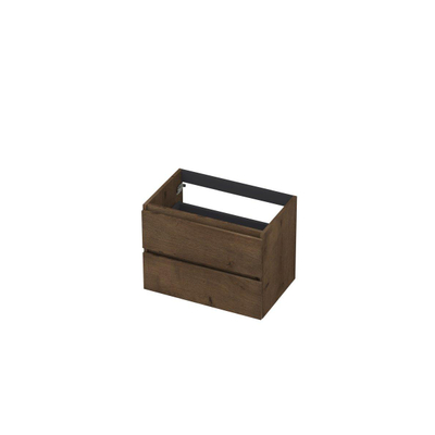INK Wastafelonderkast - 70x45x52cm - 2 lades - greeploos - met houten keerlijst - MDF - Chocolate