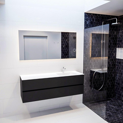 MONDIAZ VICA Badkamermeubelset - 150cm - 2 lades - wasbak Cloud rechts - 1 kraangat - solid surface urban