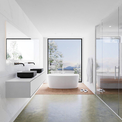 Mondiaz Lagom Meuble salle de bains 180x30.9x45cm Solid Surface Urban 2 tiroirs avec lavabo BINX vasque à poser double sans trous de robinet