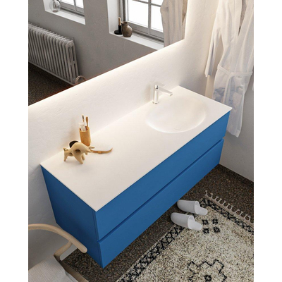 Mondiaz VICA ensemble de meuble de salle de bain - 120cm - meuble sous-vasque jeans - 2 tiroirs - lavabo moon droite - 1 trou de robinet - miroir LED - version XL 60cm haut