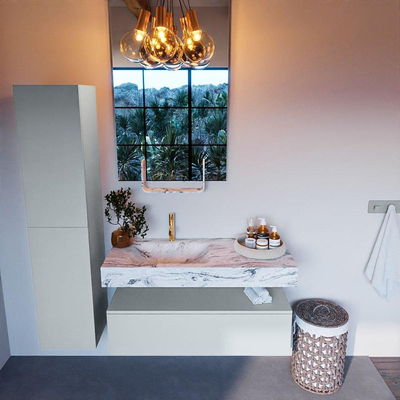 Mondiaz ALAN-DLUX Ensemble de meuble - 110cm - meuble Clay mat - 1 tiroir - Lavabo Cloud Glace suspendu - vasque Gauche - 1 trou de robinet