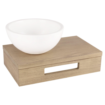 Differnz lave-mains – 40 x 21 x 10 cm – céramique blanc mat – sans robinet – avec cadre chêne clair