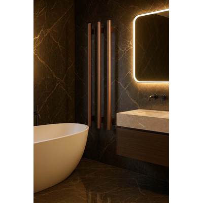 Hotbath &MORE Radiateur sèche-serviettes - 57x115cm - rond - 3 barres - vertical - avec interrupteur - cuivre brossé PVD