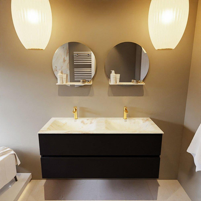 MONDIAZ VICA-DLUX Ensemble meuble de salle de bains - 120cm - meuble bas Urban - 2 tiroirs - lavabo encastré Cloud double - 2 trous de robinet - version haute 60cm - Frappe