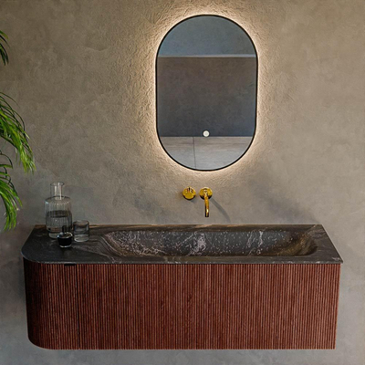 Mondiaz KURVE-DLUX Ensemble de meuble de salle de bains - 135x46x40cm - 1 tiroir - 1 porte - vasque solid surface - droite - sans trou de robinet - Ruby