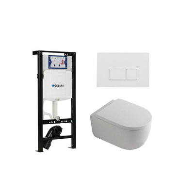 QeramiQ Dely Swirl Pack WC - 36,3x51,7cm - réservoir encastré Geberit UP320 - assise de 35mm - plaque de déclenchement blanche brillante - boutons rectangulaires - blanc mat