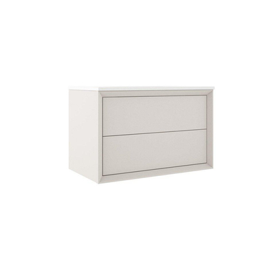 Saniclass Prime Core Ensemble meuble de salle de bains - 80x50x45cm - 1 vasque rectangulaire en céramique blanche - 1 trou de robinet - 2 tiroirs - miroir rectangulaire - mat cotton (beige)