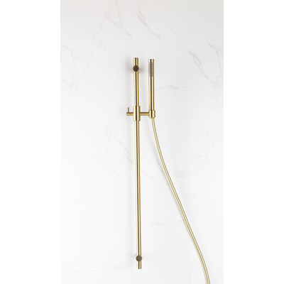 Fortifura Calvi ensemble barre de douche avec douchette stick, flexible de douche lisse PVD Laiton brossé PVD (Or)