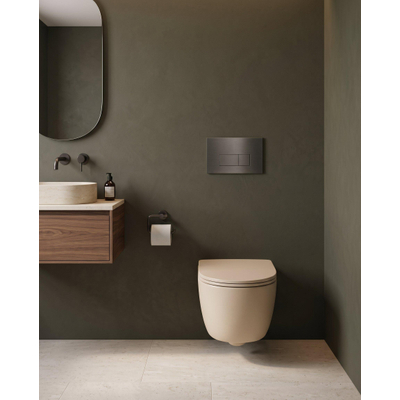 QeramiQ Dely Swirl Toiletset - 36.3x51.7cm - Geberit UP720 Duofix Sigma inbouwreservoir - slim zitting - bedieningsplaat gunmetal - rechthoekige knoppen - mat beige