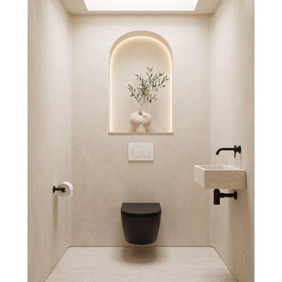 QeramiQ Dely Pack WC - réservoir encastré Geberit UP320 Burda - plaque de déclenchement blanche - abattant WC softclose 35 mm - noir mat