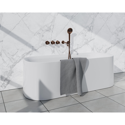 Fortifura Nebbio Ensemble combiné bain - mitigeur thermostatique - coude mural avec support de douchette - flexible de douche lisse - douchette ronde - bec verseur - cuivre brossé