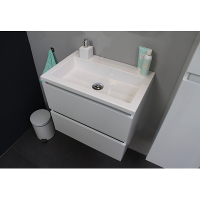 Basic Bella Meuble avec lavabo acrylique 60x55x46cm sans trou de robinet avec miroir Blanc brillant