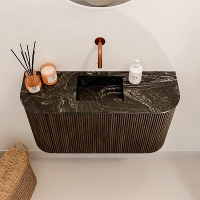 Mondiaz JOYA-DLUX 73.2cm toiletmeubel - ronding links en rechts kleur Walnut - Wastafel FAYE positie Midden Zonder kraangat kleur Lava.