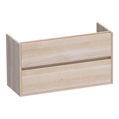 BRAUER Adore meuble sous-lavabo peu profond - 100x39x55cm - 2 tiroirs à fermeture douce - sans poignées - 1 découpe pour siphon - chêne massif - lames de chêne blanc