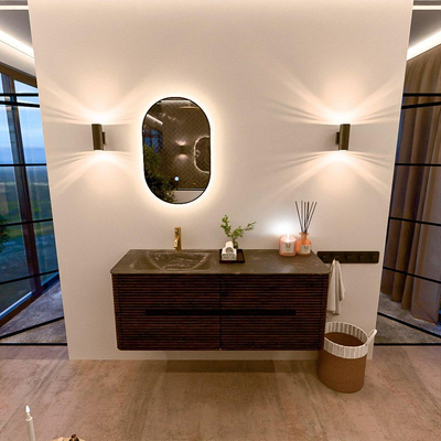 Mondiaz CIRO-DLUX Badkamermeubelset - 130x45x50cm - Solid surface wastafel Lava - 1 wasbak Links - 1 kraangat - 4 lades - Walnut