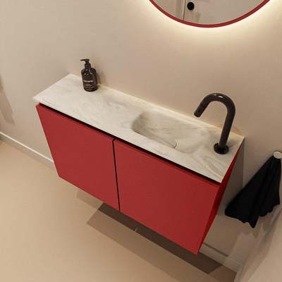 MONDIAZ TURE-DLUX Meuble de toilettes 80 cm Fire. EDEN lavabo Ostra position droite. Avec 1 trou de robinet.