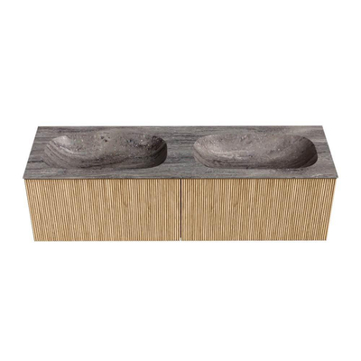 MONDIAZ KURVE-DLUX 150cm badmeubel kleur Oak met 2 lades en 0 deuren. Wastafel STOR SMALL Dubbel 2 kraangaten Oza.