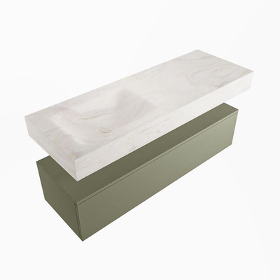 Mondiaz ALAN-DLUX Ensemble de meuble - 130cm - meuble Army mat - 1 tiroir - Lavabo Cloud Ostra suspendu - vasque gauche - 1 trou de robinet
