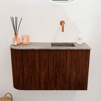 Mondiaz JOYA-DLUX 71.6cm toiletmeubel - ronding links kleur Ruby - Wastafel FAYE positie Rechts Zonder kraangat kleur Oza.