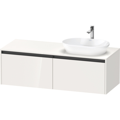 Duravit Ketho 2 meuble sous-lavabo avec plan de console avec 2 tiroirs pour vasque à droite 140x55x45.9cm avec poignées anthracite blanc brillant