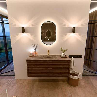 Mondiaz CIRO-DLUX Badkamermeubelset - 120x45x50cm - Solid surface wastafel Sombra - 1 wasbak Midden - 1 kraangat - 2 lades - Dusk