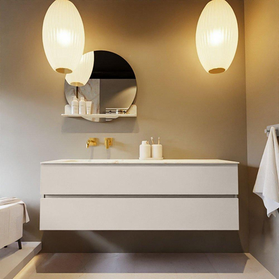 Mondiaz VICA-DLUX ensemble de meuble de salle de bain - 150cm - meuble sous-vasque lin - 2 tiroirs - lavabo encastrée nuage gauche - sans trous de robinet - version haute de 60cm - frape