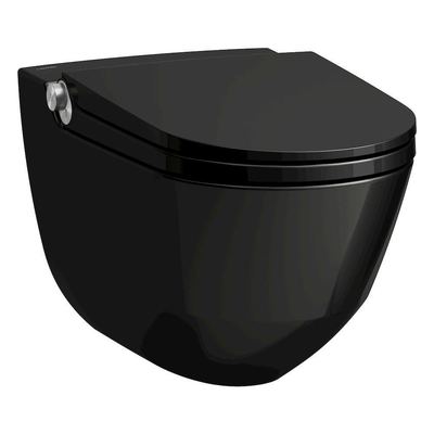 Laufen Cleanet RIVA Douche WC 35.5x60x61.5cm diepspoel incl. closetzitting met deksel en softclose keramiek glanzend zwart glans