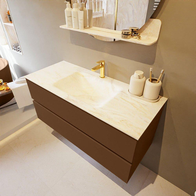 Mondiaz VICA-DLUX ensemble de meuble de salle de bain - 110cm - meuble sous-vasque reposant - 2 tiroirs - lavabo encastré cloud milieu - 1 trou de robinet - version haute de 60cm - ostra