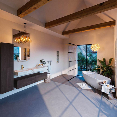 Mondiaz ALAN-DLUX Ensemble meuble de salle de bain - 70x46cm - 2 tiroirs - lavabo suspendu - 1 trou de robinet - 2 à gauche - brun foncé (chêne foncé)