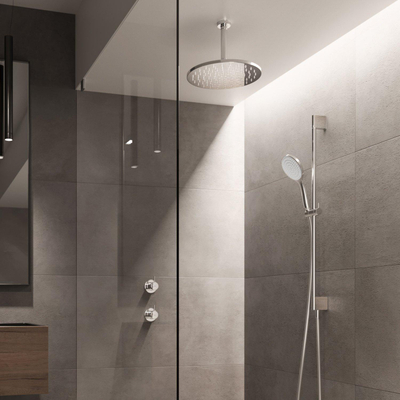 Hotbath Cobber IBS21 Ensemble encastré complet - mitigeur de douche - 2 fonctions - inverseur - bras mural 35 cm - douche de tête ronde 20 cm - douchette à main barre - chromé