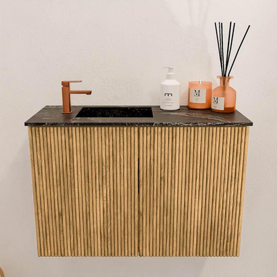 Mondiaz JOYA-DLUX 60cm toiletmeubel - kleur Oak - Wastafel FAYE positie Links 1 kraangat kleur Lava.