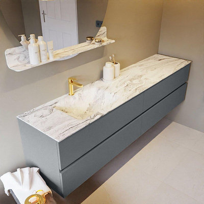 Mondiaz VICA-DLUX ensemble de meuble de salle de bain - 200cm - meuble sous-vasque plata - 4 tiroirs - lavabo encastré cloud gauche - 1 trou de robinet - version haute de 60cm - glace