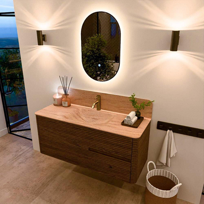 Mondiaz CIRO-DLUX Badkamermeubelset - 120x45x50cm - Solid surface wastafel Saba - 1 wasbak Midden - 1 kraangat - 2 lades - Dusk